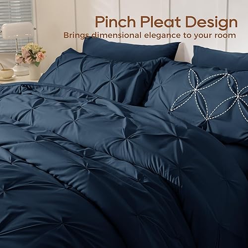 Miniatura 3 de Sasttie Juego de edredón completo 7 piezas, tamaño queen, diseño pintuck, uso 365 días, con edredón, sábana encimera, sábana bajera, fundas de