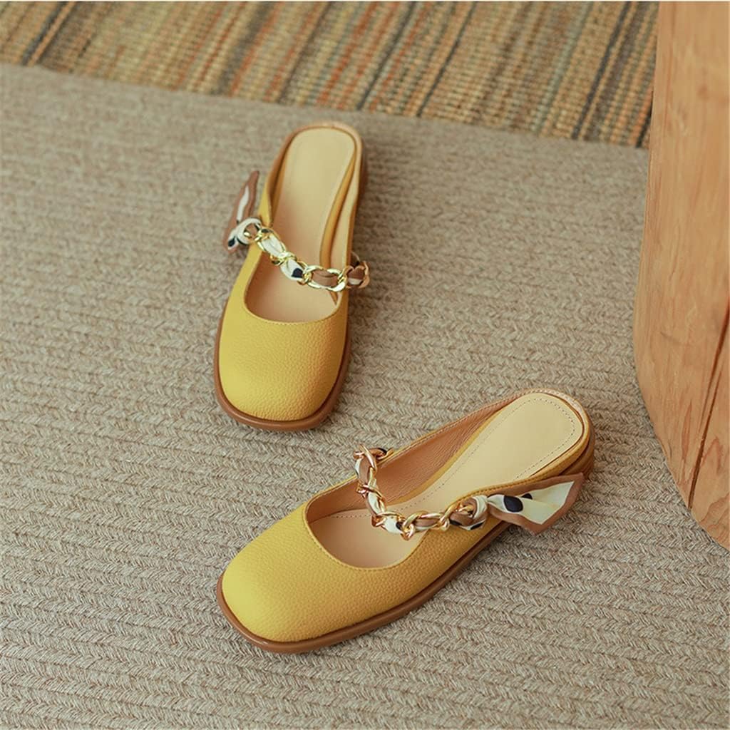 n/a ヘッドラップスリッパ ローヒール チェーンリボン 夏 丸頭 上着スリッパ