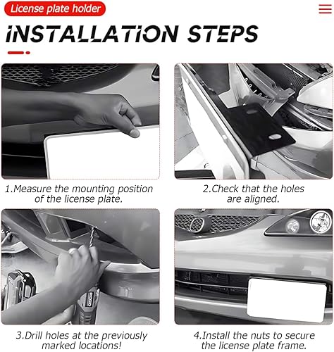 Miniatura 5 de BELOMI Soporte para placa de matrícula, soporte de matrícula de aleación de aluminio, marco universal para parachoques delantero y trasero con