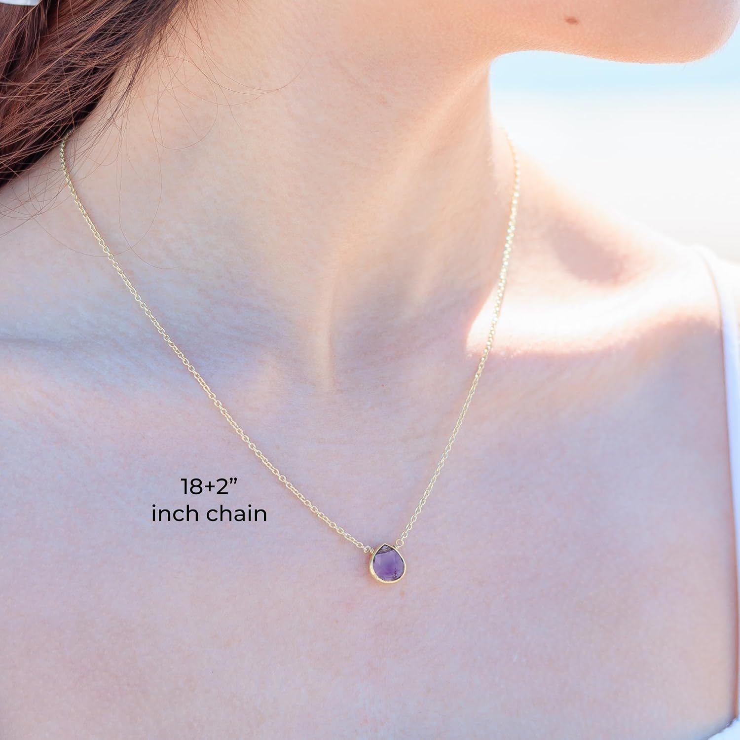 Necklace for Women, Premium Gold Heart Bezel Healing Crystal Necklaces - Tarnish Free 18K Gold Vermeil Certified S925 Classic Statement Gold Jewelry for Women - Mothers Day Gifts for Mom Wife