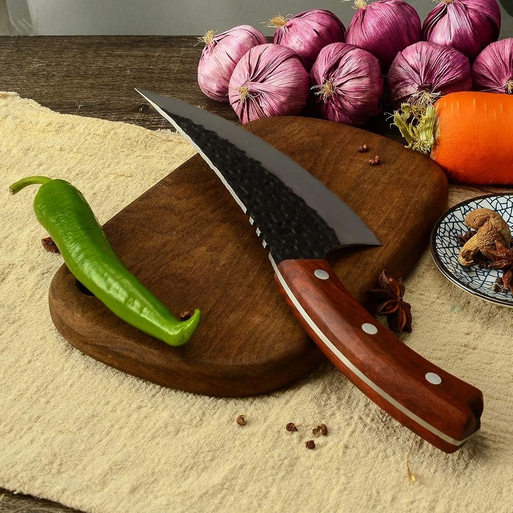 Meat Cleaver, Chef Serbian Boning Knife 6.5 inch Butcher Kitchen Knife Meat Cleaver Slaughter Cutting Cook Tool With Solid Wood Handle
