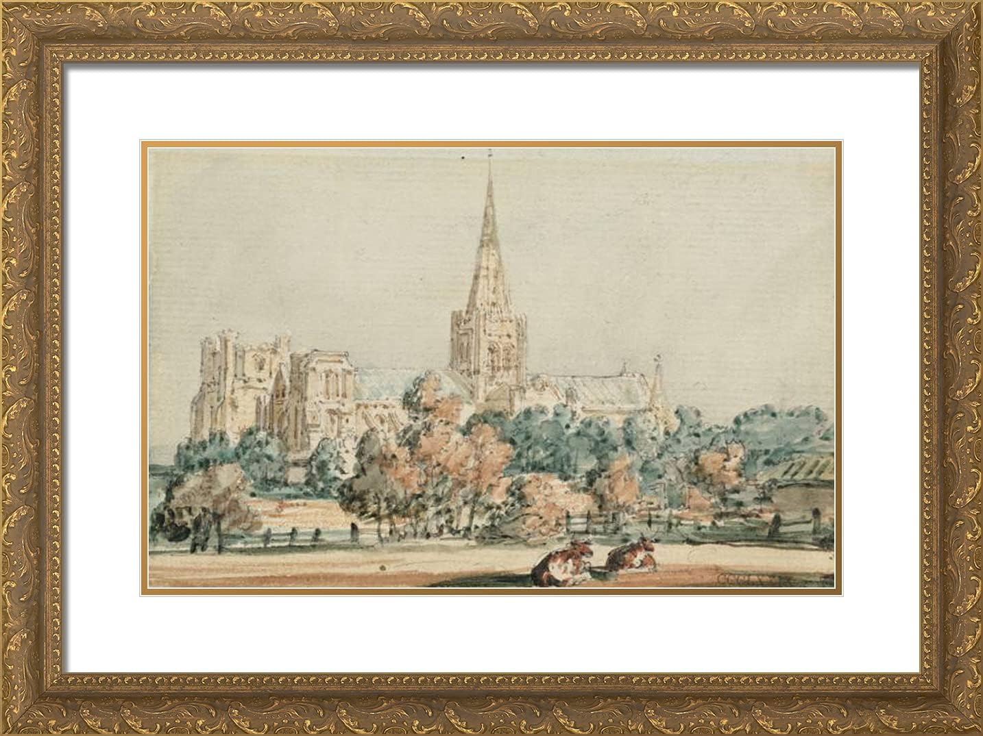 ArtDirect Girtin, Thomas 24x18 Gold Ornate Framed Art Print with Double Matting Titled: Chichester Cathedral From the South West