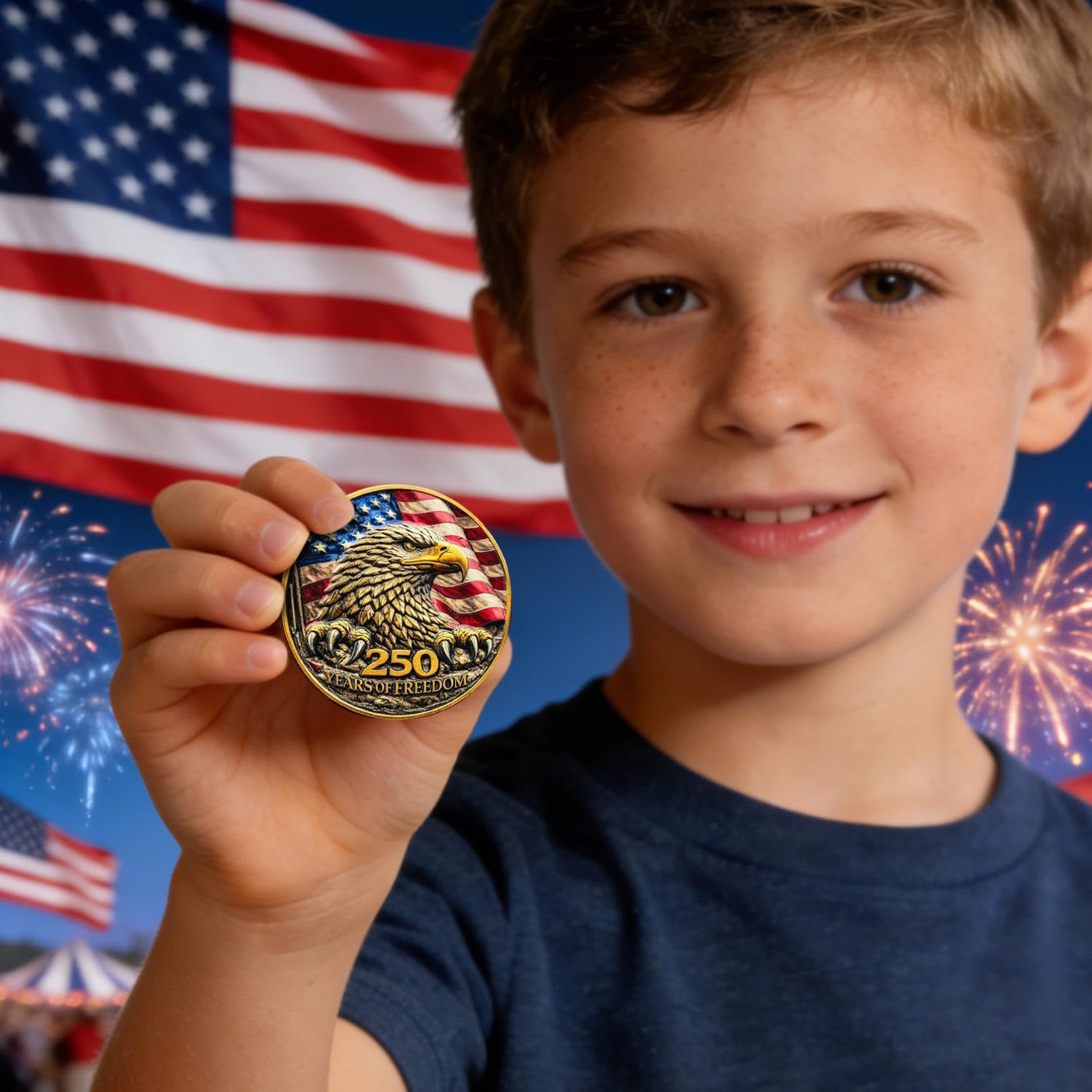 250th Anniversary USA Commemorative Coin Set including Wooden Gift Box, Patriotic Eagle & Liberty Bell Coins - Image 2