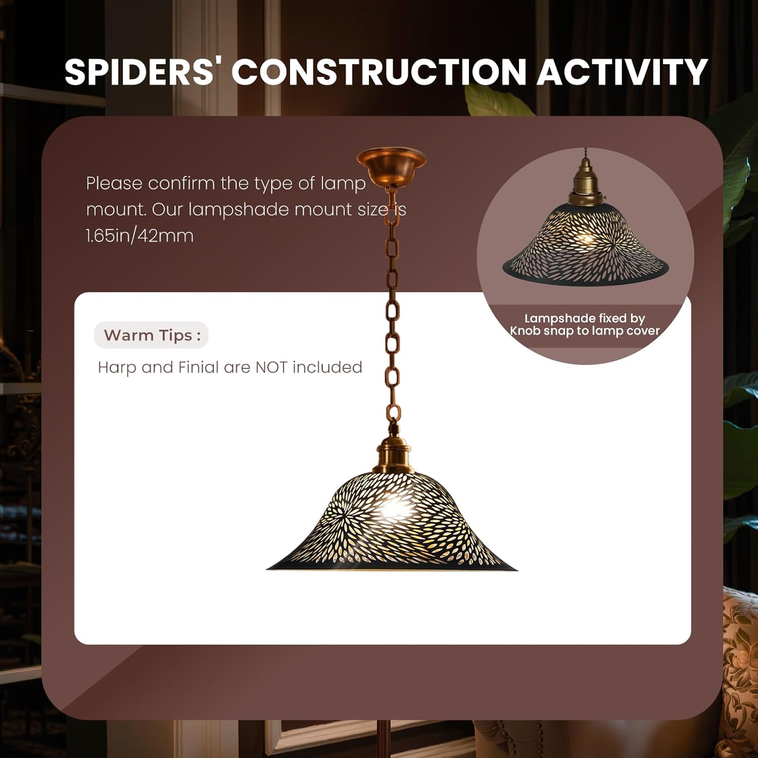 Floor Lamp Shade Replacement for Floor Lamp Shade - ALUCSET Ceiling Fan Replacement Globes 12.2xH4.9" Inches Fitting Opening 1.65" Etching Small Chrysanthemum Metal Lamp Shade (Black Gold)