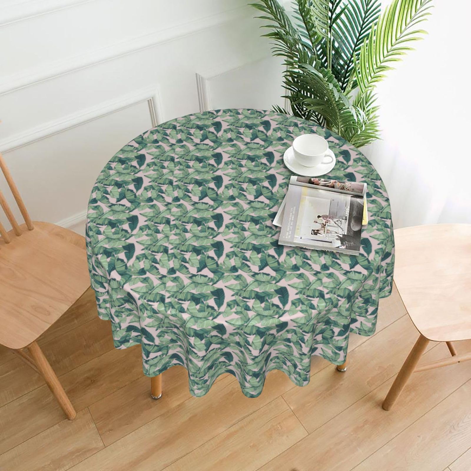 SDEGTHO green palm tree leaves Print Modern Retro Round Tablecloth 60in Polyester Fabric Cover for Party Dining Table Washable
