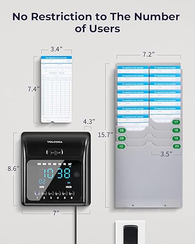 Miniatura 2 de Volcora Reloj de tiempo para empleados con 150 tarjetas de tiempo, 1 cinta de tinta, 1 estante, máquina de relojes de tiempo para pequeñas empresas