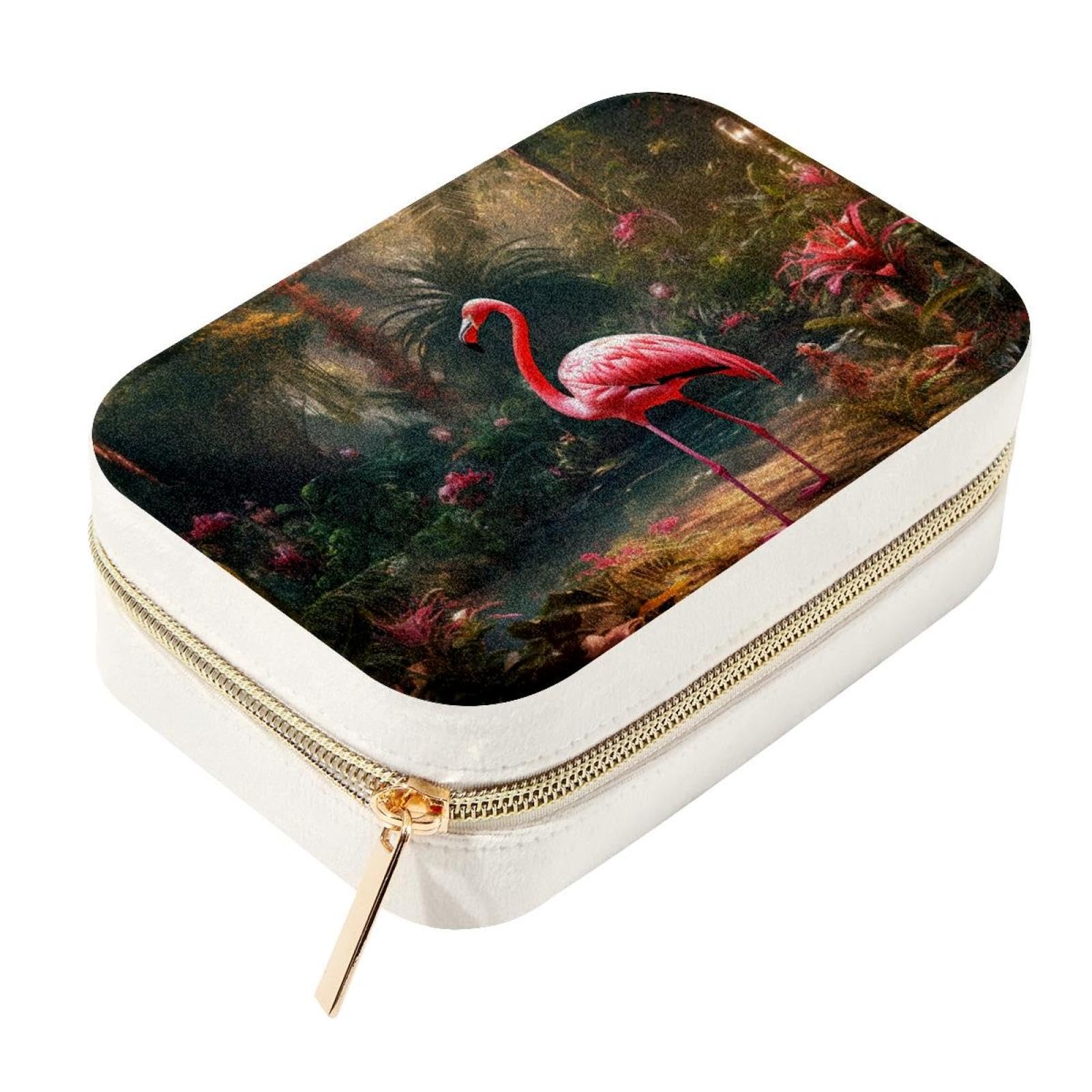Boîte de rangement en velours fermeture éclair métal flamant rose 15cm