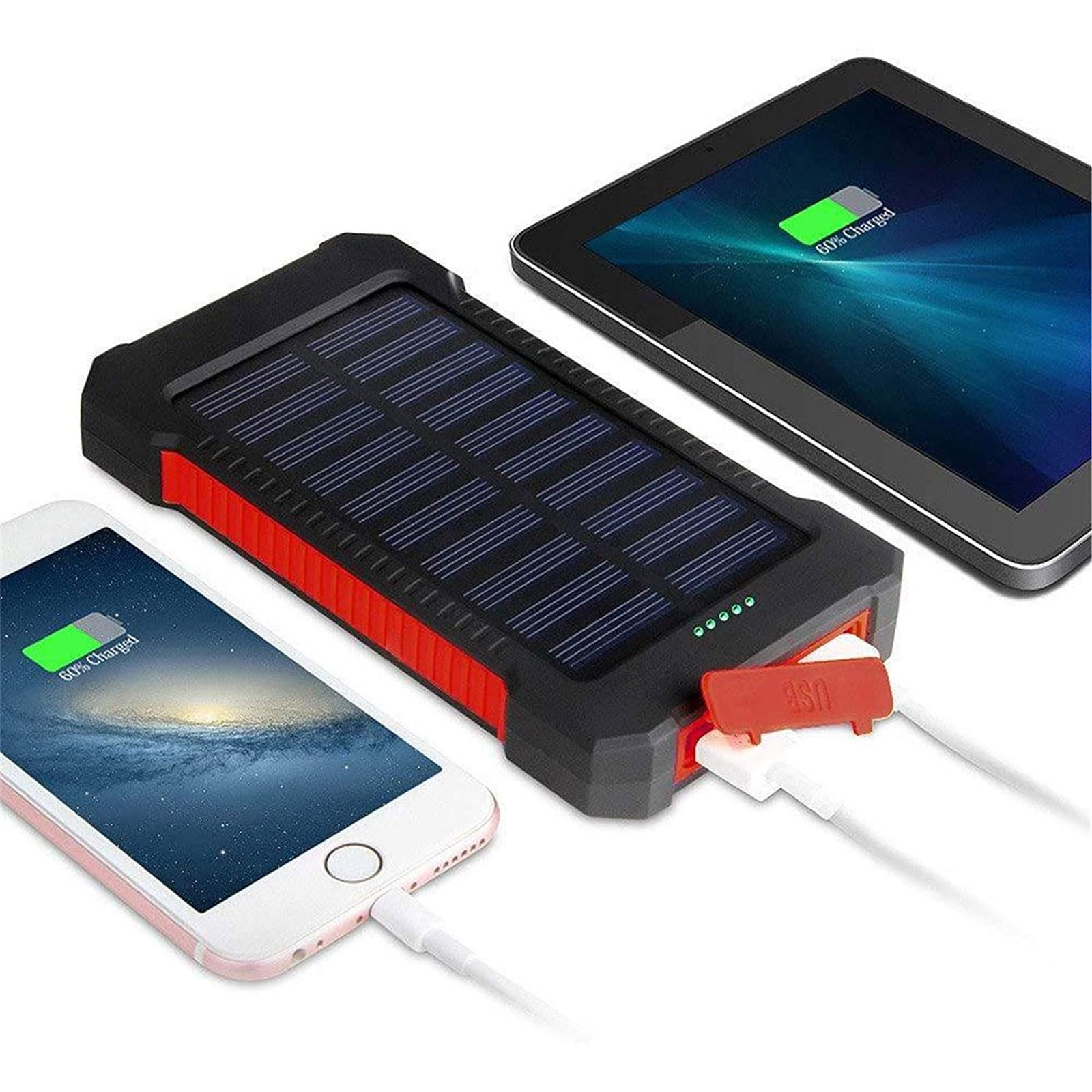 Banco De Energía Solar 8000Mah Alta Capacidad Cargador Solar Portátil con Salida USB Dual Y Linternas LED Súper Brillantes Impermeable Al Aire Libre Cargador Rápido(Red)