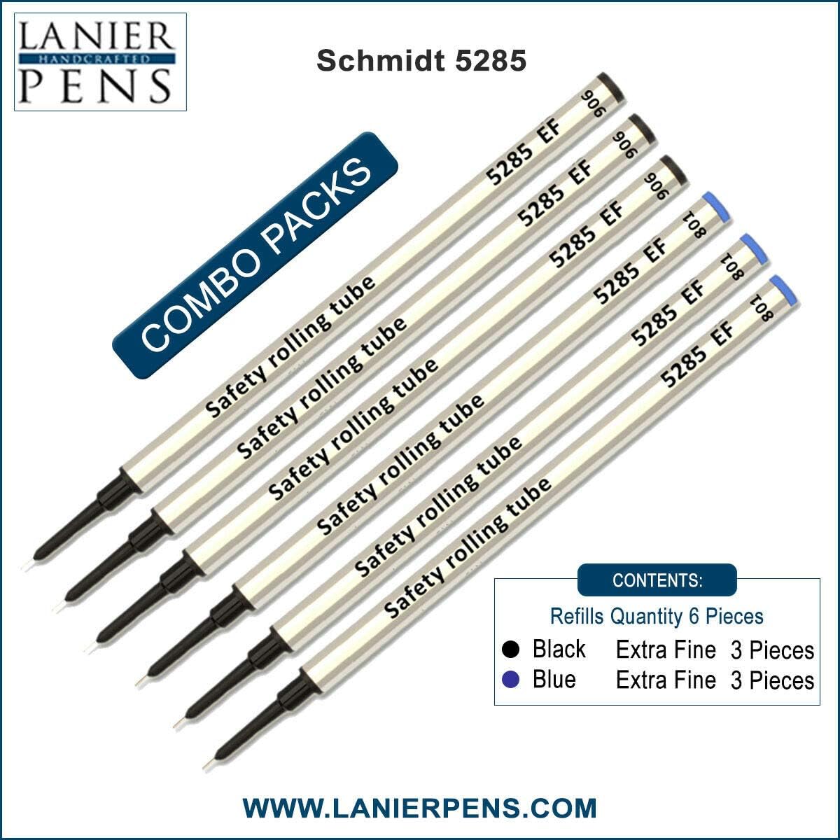Pack of 6 - Schmidt 5285 EF Extra Fine Metal Rollerball Refill Black/Blue Ink Fine Tip