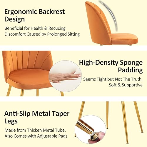 Miniatura 5 de X-VOLSPORT Juego de 2 sillas de comedor de terciopelo para cocina, sillas de recepción sin brazos, silla de escritorio de oficina en casa sin