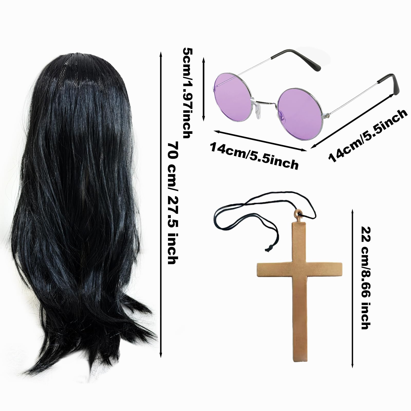 ATSNOSH 4 Pcs Prince of Darkness Accessory Set, Adults Rock Star Fancy Dress Accessory Set, Long Black Wig - Image 2