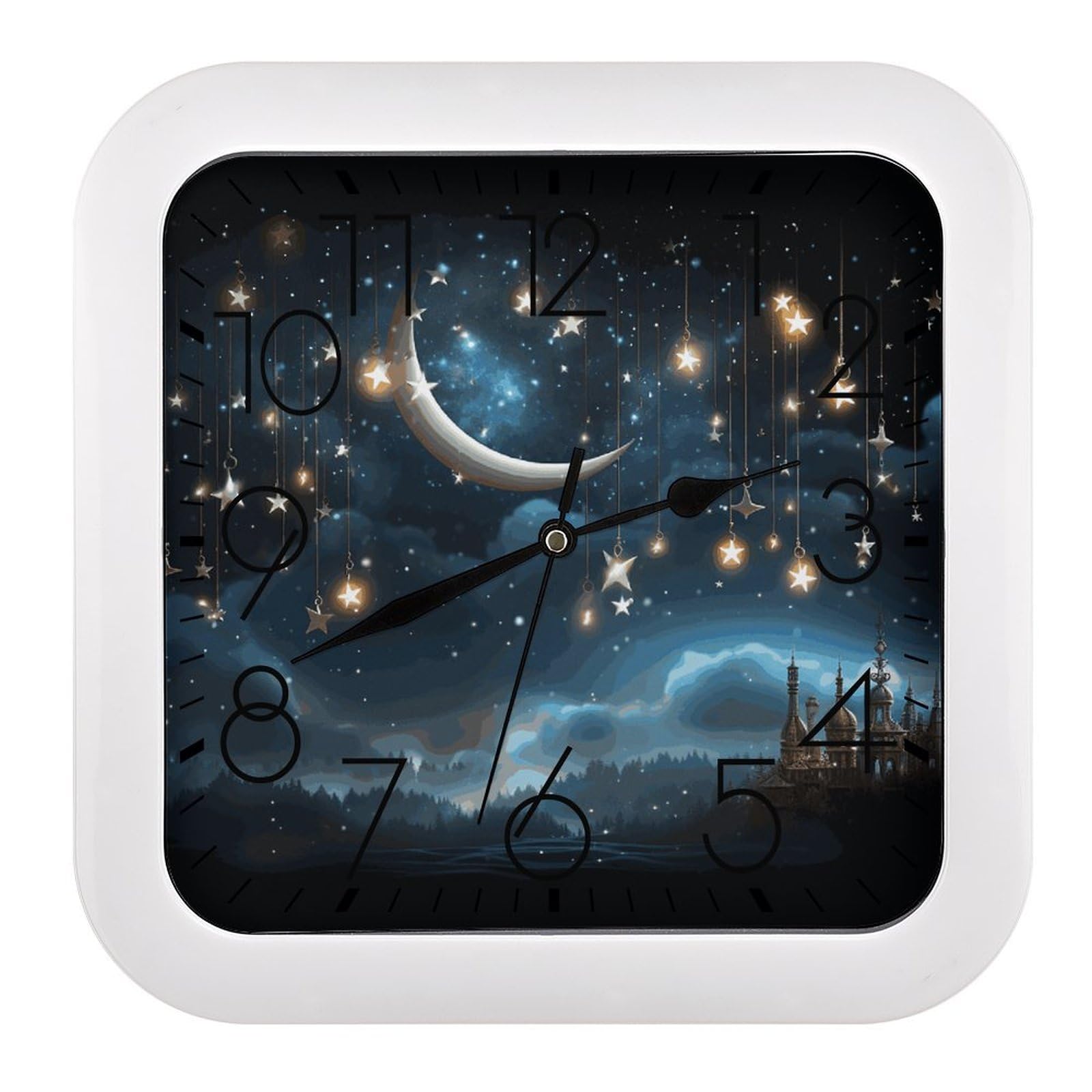 Horloge murale carrée pour bureau et salon motif ciel étoilé à pile