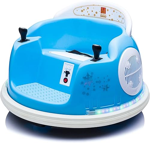 Coche de parachoques para niños, vehículo eléctrico de 6 V con control remoto, música, luces intermitentes coloridas, funciona con pilas (azul)