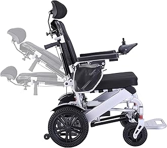 Electric Wheelchairs for Adults Reclining Foldable Electric Wheelchair, All Terrain Motorized Wheelchair for Adults Portable Folding Power Wheel Chair, Silla de Ruedas Electrica,Silver