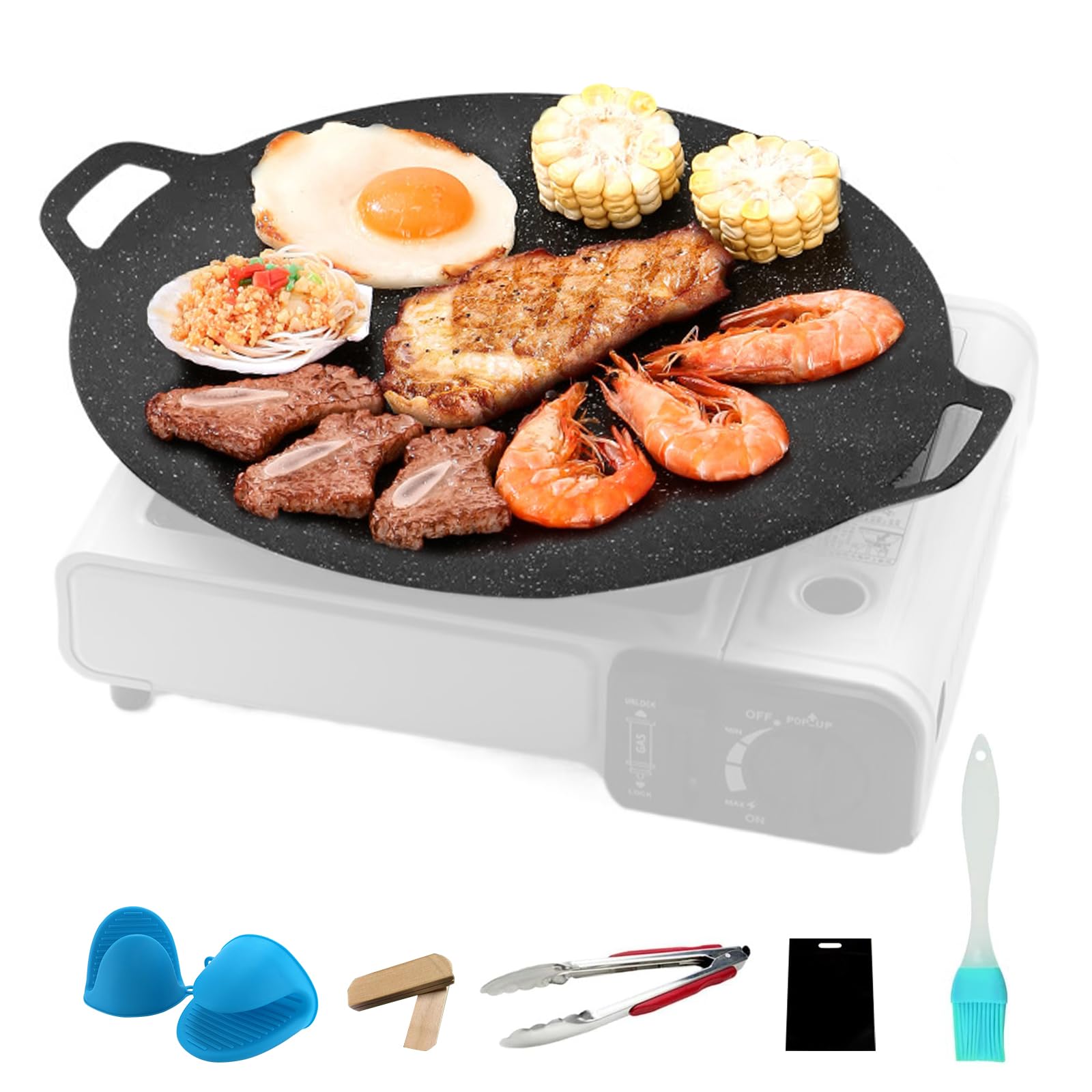Sartén coreana para barbacoa, parrilla redonda de 32 cm, sartén redonda antiadherente, compatible con parrilla interior o exterior