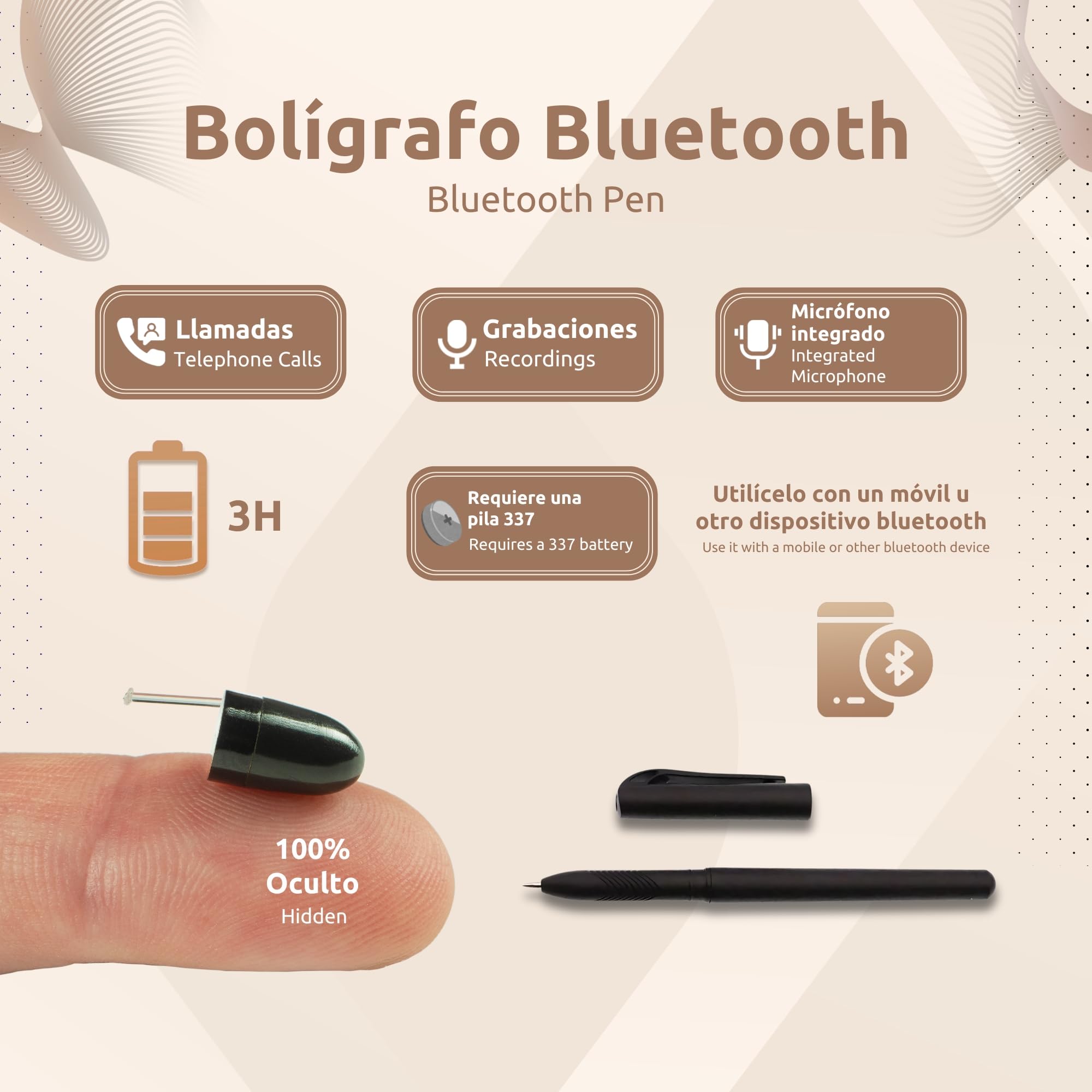PingaOculto Pinganillo Bluetooth Movil para Examenes Boligrafo VIP Pro Oculto Invisible con Micrófono - Auricular Espia Inalambrico (Pinganillo VIP Pro UltraMini Bolígrafo Bluetooth)