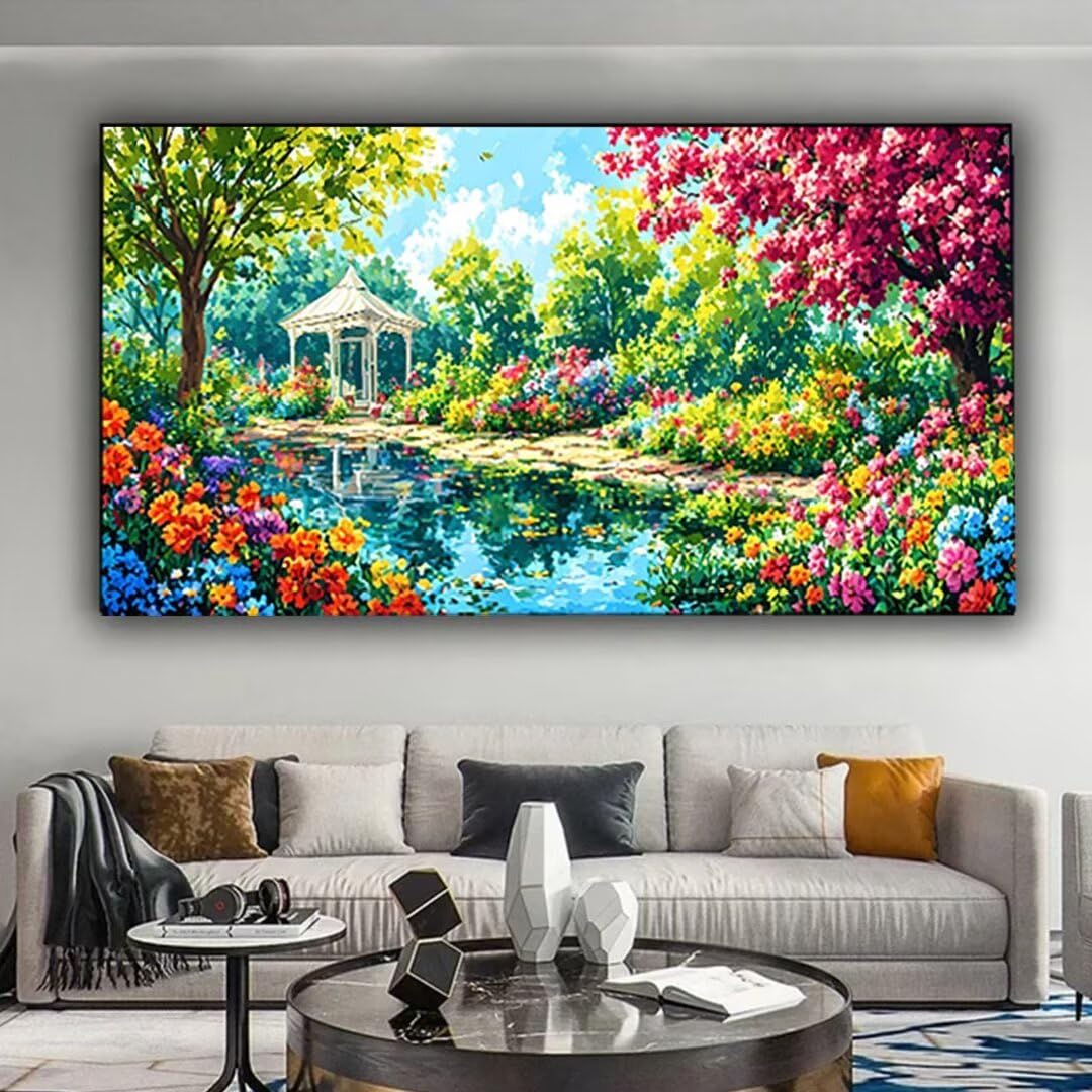 Malen Nach Zahlen Erwachsene Blume Paint by Numbersr, Garten Malen Nach Zahlen Kinde Anfänger, DIY Handgemalt Ölgemälde Leinwand Kit mit Pinseln und Acrylfarbe für Home Décor, Ohne Rahmen 60x120cm 4-m