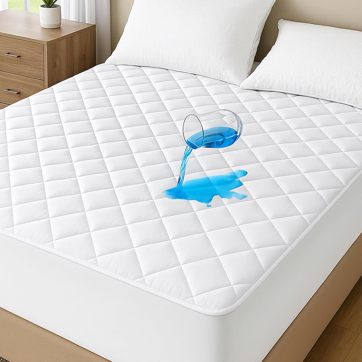 COTTONPASSION Queen Size Waterproof Mattress Protector - Fitted with Stretchable Deep Pocket Mattress Cover, Soft Breathable & Noiseless Mattress Pad