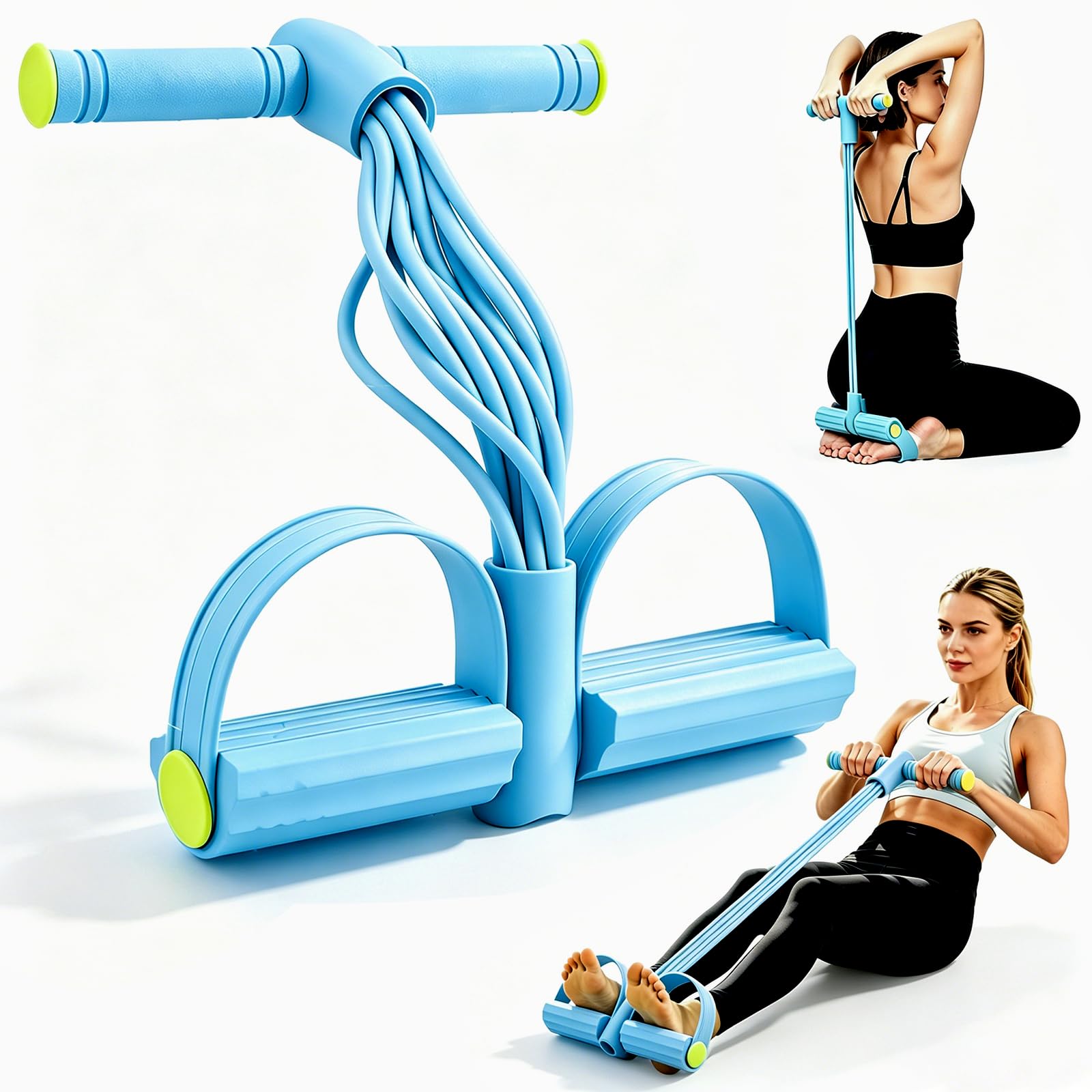 10-Tube Pedal Resistance Band with Handles - Toot Pedal Resistance Band for Sit-Ups, Yoga, Pilates, Full-Body Training & Home Gym | Exercise Bands Resistance Tension Rope for Women (Blue)