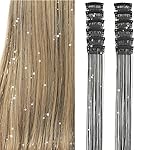 Clip in Hair Tinsel, Pack of 12 Pcs 20 Inch,Glitter Tinsel Hair Extensions, Festival Tinsel Fairy Hair Extension Party Dazzle Hair Accessories Strands Kit for Women Girls Kids(12Pcs,Black)