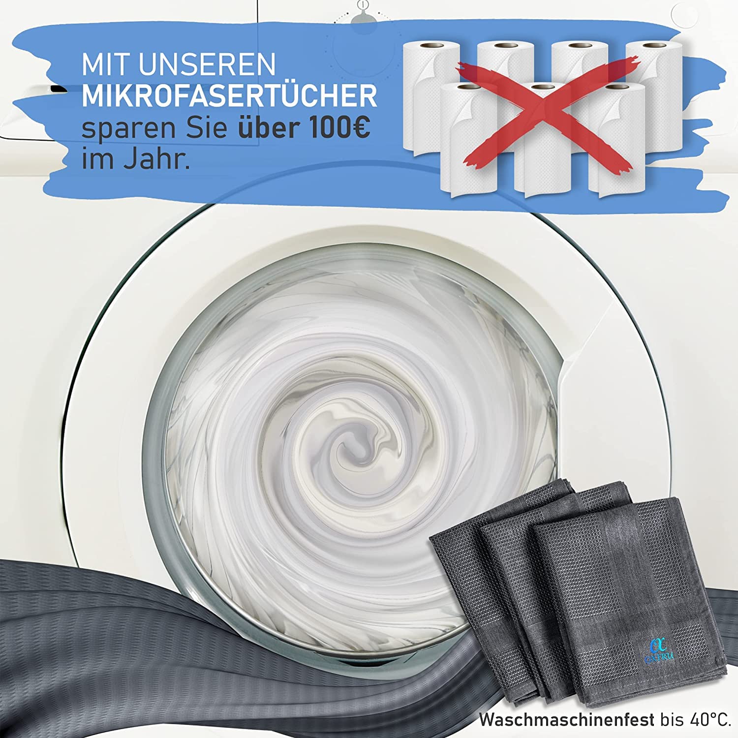 Mikrofasertücher 60x40 Set - Premium Geschirrtücher Mikrofaser, Streifenfreie Fenstertücher, Hochglanzfronten Tücher, Glastücher und Auto Microfasertücher