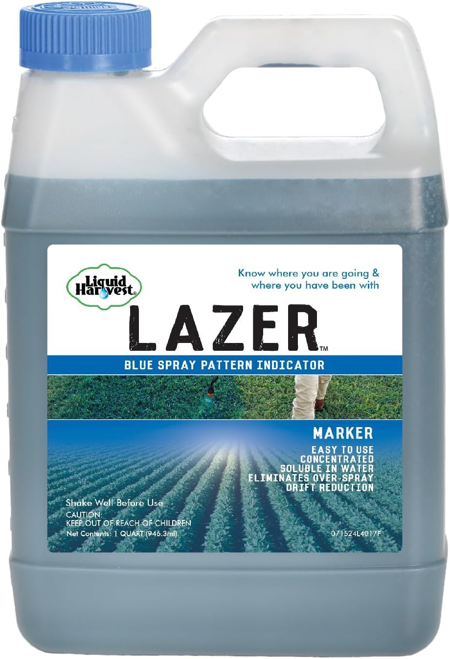 Liquid Harvest Lazer Blue Concentrated Spray Pattern Indicator - 32 Ounces - Weed Spray Dye, Herbicide Dye, Fertilizer Marking Dye, Turf Marker 1 Quart (32 Ounces)