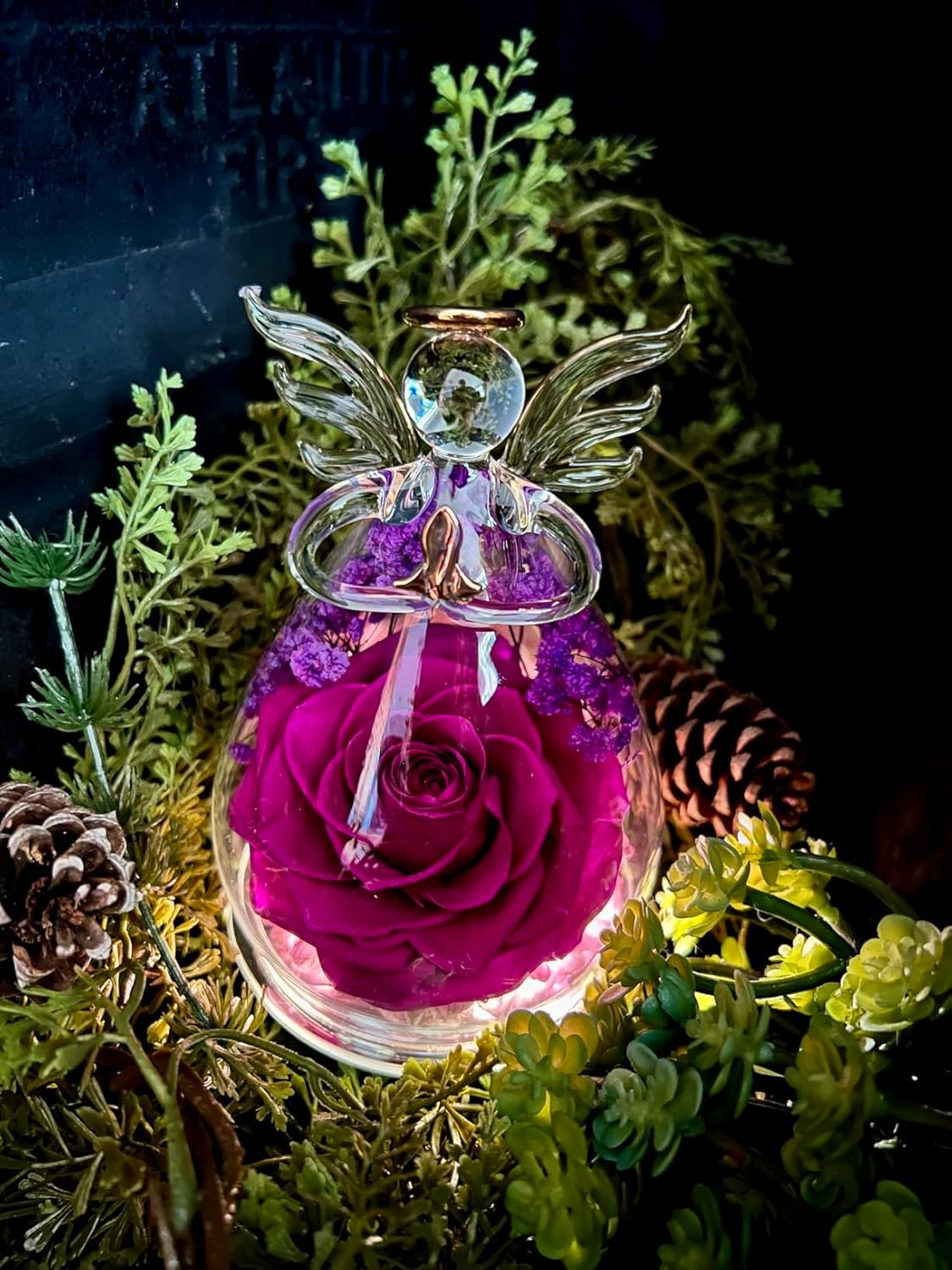 Valentines Day Rose Gifts for Her Birthday Gift for Women Mom, Flowers for Delivery Preserved Flowers Forever Eternal Rose in Glass Angel Figurine Valentine Gifts for Daughter Wife Girlfriend Purple - Image 9