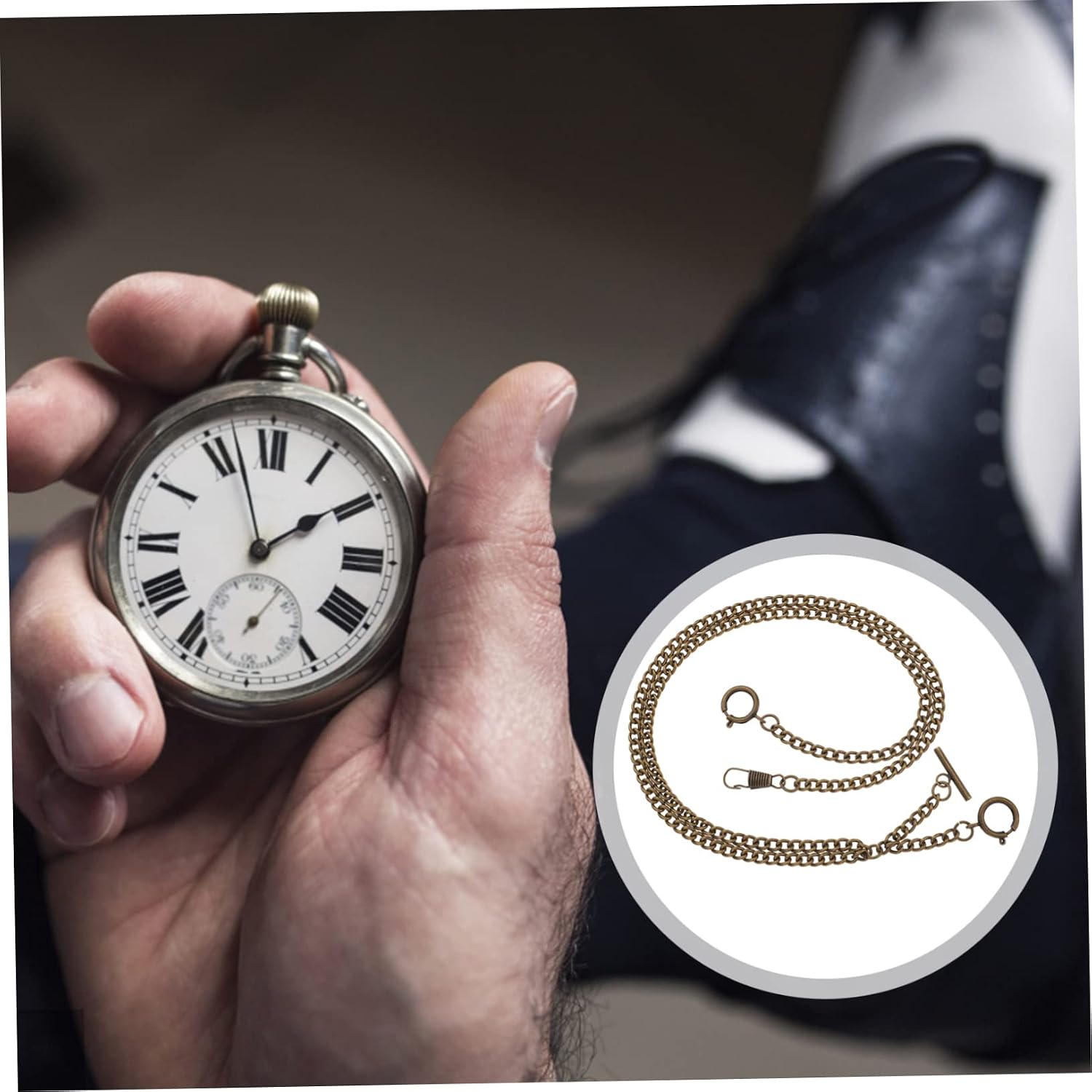 Men Vintage Pocket Watch Chain Metal Chain with Buckle Design Stylish Accessory for Watch and Wallet Chic Antique Finish Lightweight and Comfortable