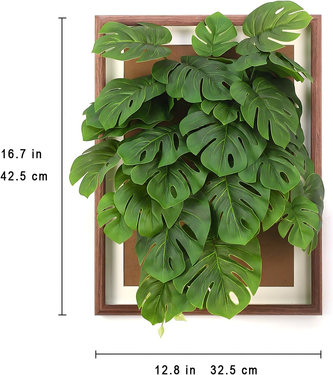 Artificial Plants Wall Hanging Decor Monstera 3D Decorative Painting Wooden Frame Size 17" x 13" (Green, 17"x13") - Image 3