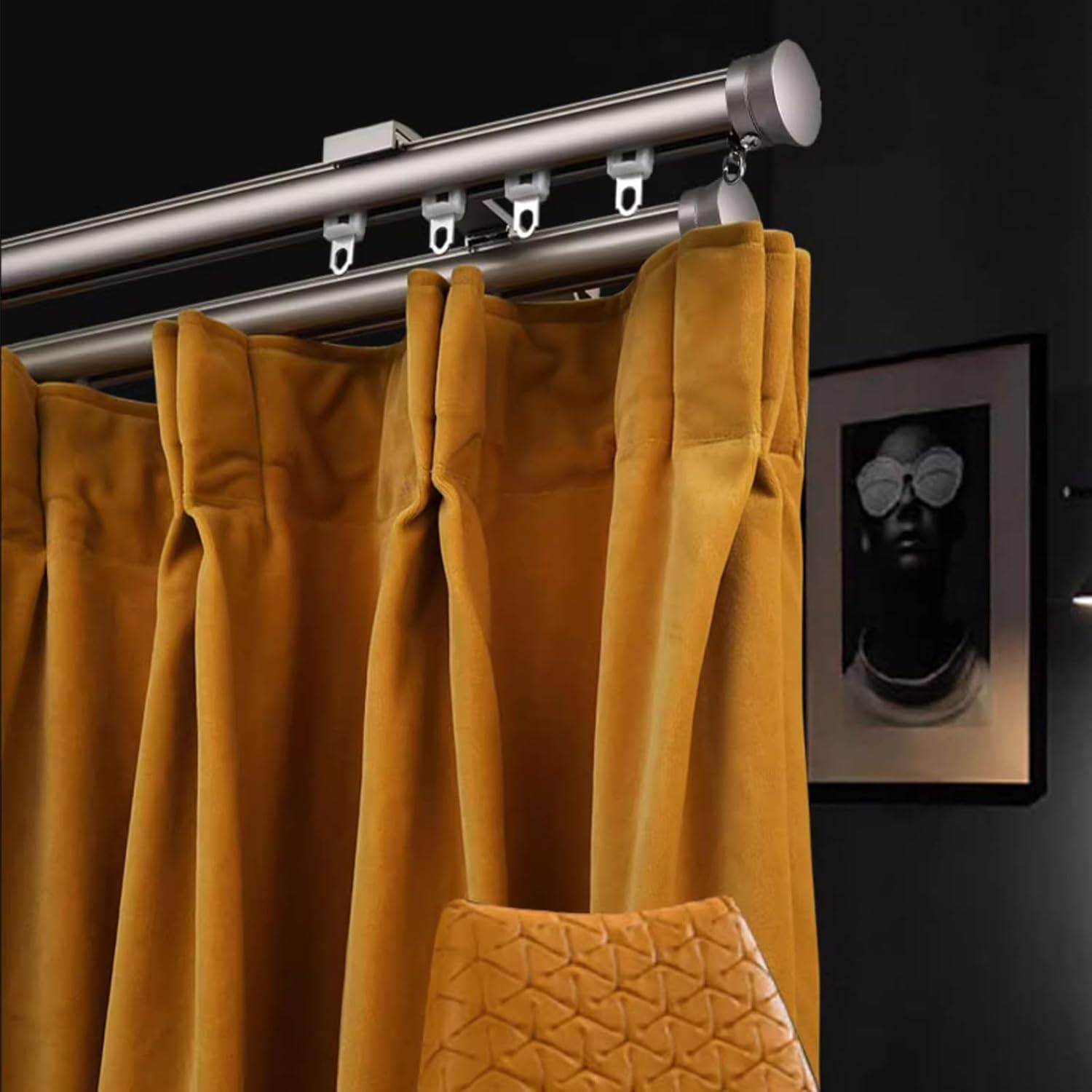 Single/Double Aluminium Curtain Rods for Windows,Heavy Duty Curtain Rail Set with Complete Kits,Wall Mount Curtain Rail System for Living Room Bedroom(A-1.2m/3.9ft,Orange)