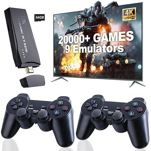 Retro Gaming Console, Nostalgia Stick Game, Retro Video Game Console with Built-in 9 Emulators, 20,000+ Games, 4K HDMI Output, and 2.4GHz Wireless