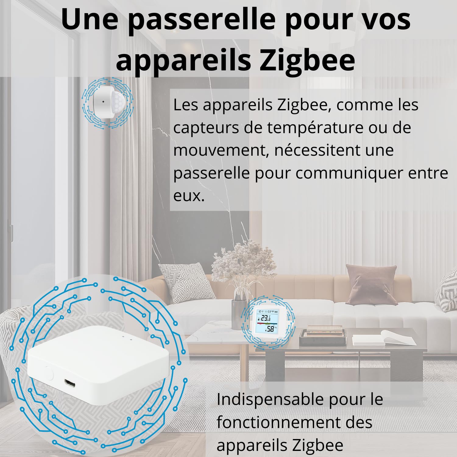 Sone Smart One Passerelle Zigbee 3.0 Tuya/Smart Life – Hub Zigbee + Bluetooth – Jusqu'à 50 Appareils – Connexion WiFi 2.4GHz – Alimentation MicroUSB – Format Compact 60x60x15mm