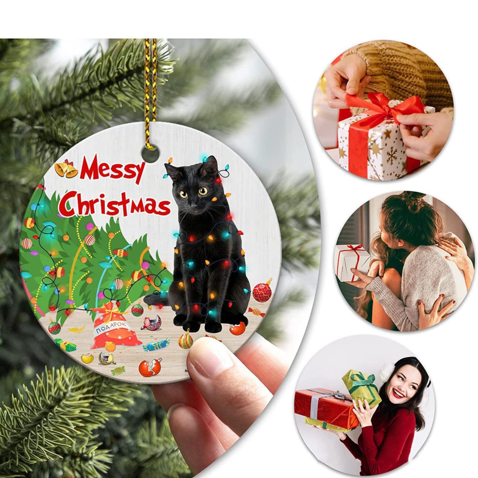 Un Gatto Che Giace Nel Cestino Prima Su Un Albero Di Natale Fotografia