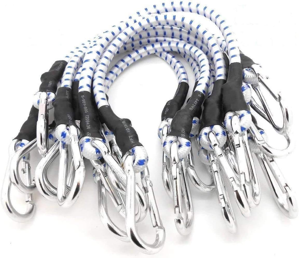 (Pack of 10) 48-Inch Heavy Duty Bungee Cords with 3" Zinc-Galvanized Steel Carabiner Hooks (10mm Diameter) BTD48H- Sold by Ucostore Only