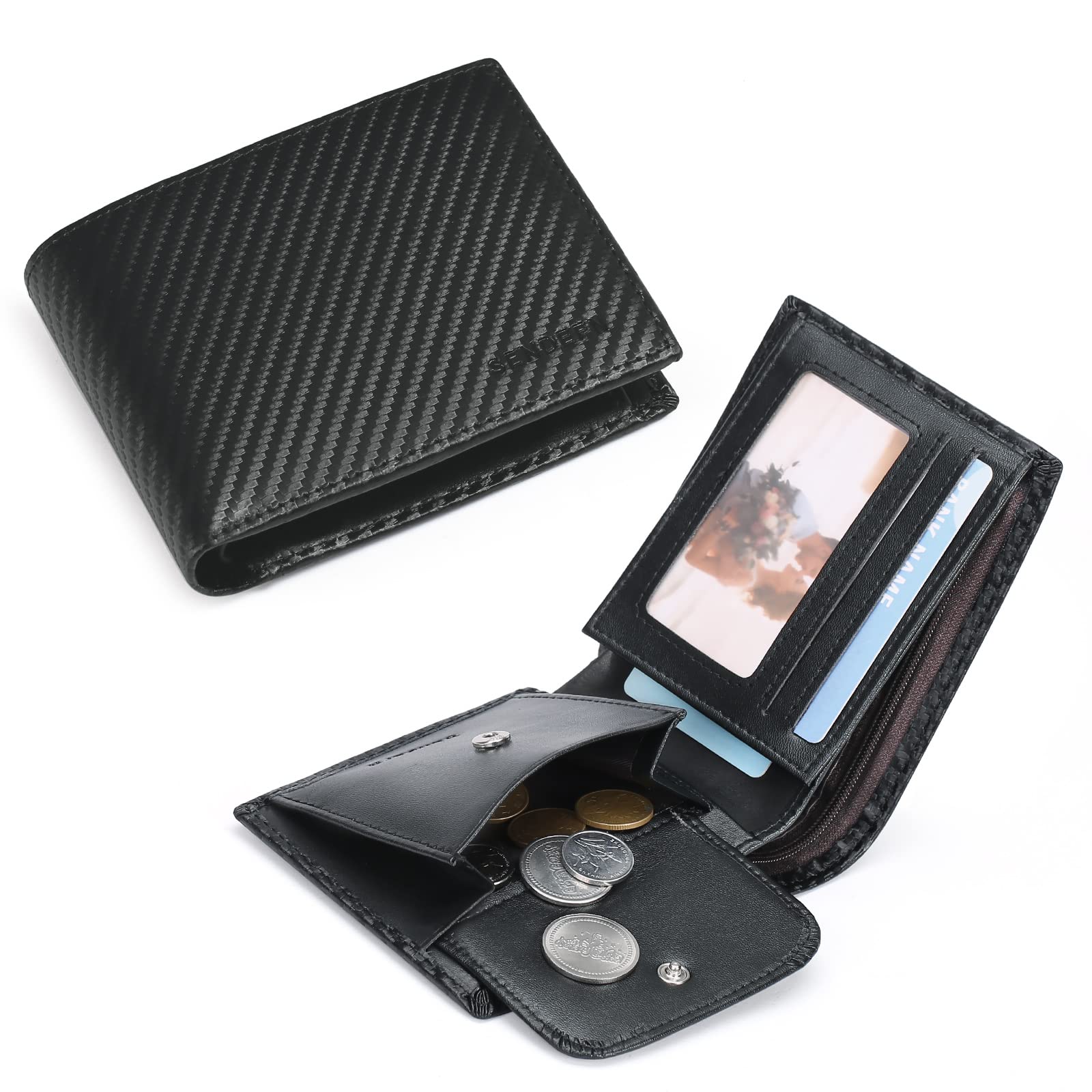 SendeFN - Cartera para Hombre, de Piel auténtica, portatarjetas con Bloqueo RFID, Almacenamiento de Monedas
