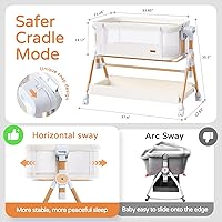 Vista 5 de Moisés de bebé 3 en 1, moisés de cabecera/mecedora para bebé, cuna de cabecera con ruedas bloqueables, colchón impermeable, 6 alturas ajustables