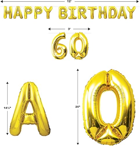 Miniatura 2 de Beistle Cartel de globos de feliz cumpleaños 60 con letras inflables de Mylar para colgar, suministros de fiesta, 14.5 y 25 x 180 pulgadas, color