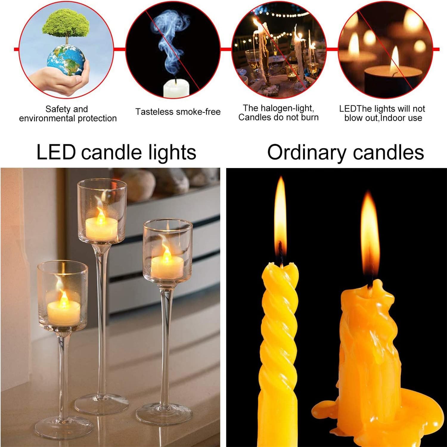Candele Led Candele a LED Confezione da 48/24/12 candele luminose for creare un'atmosfera calda e tremolante(48pcs)
