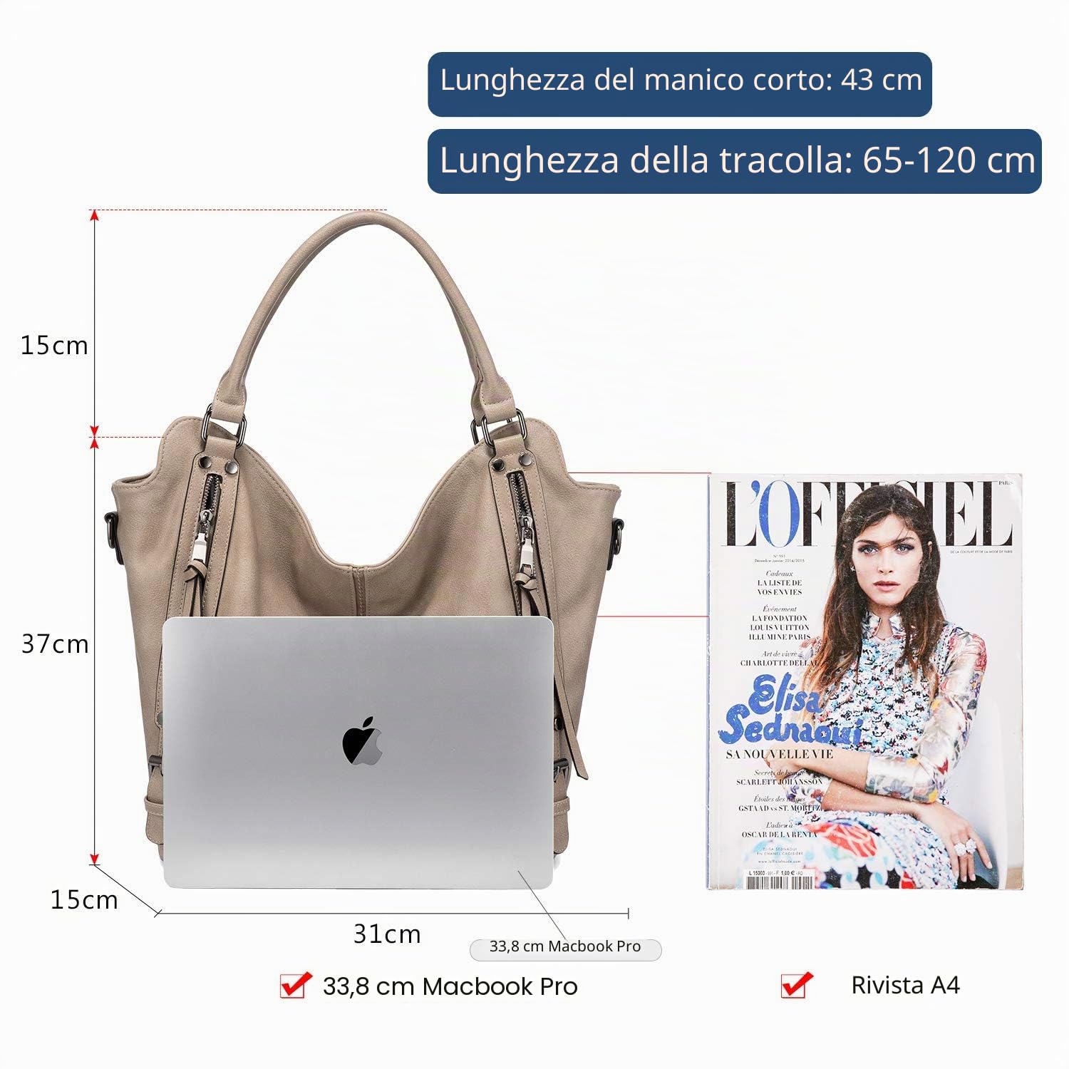Realer Borsa Donna Set Grande Borse a Mano Ecopelle Borsa a Tracolla Hobo Tote Clutch 2 Pezzi Cachi