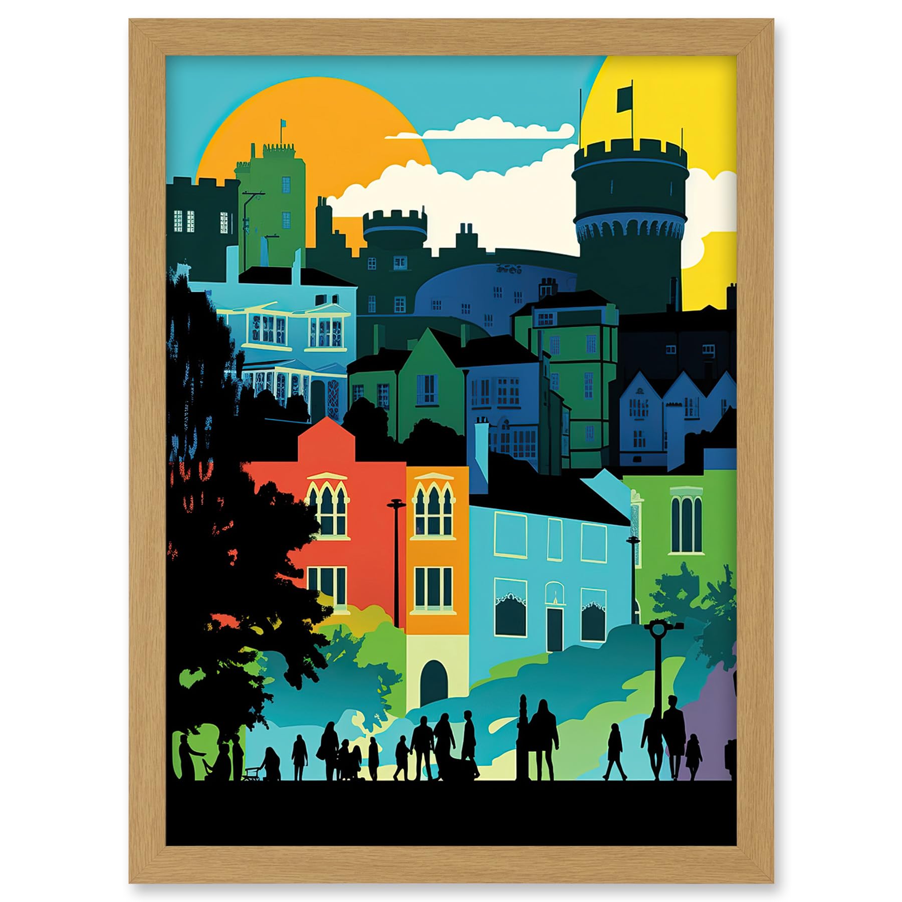 Artery8 Nottingham City Abstract Multicoloured Cityscape Artwork Framed A3 Wall Art Print