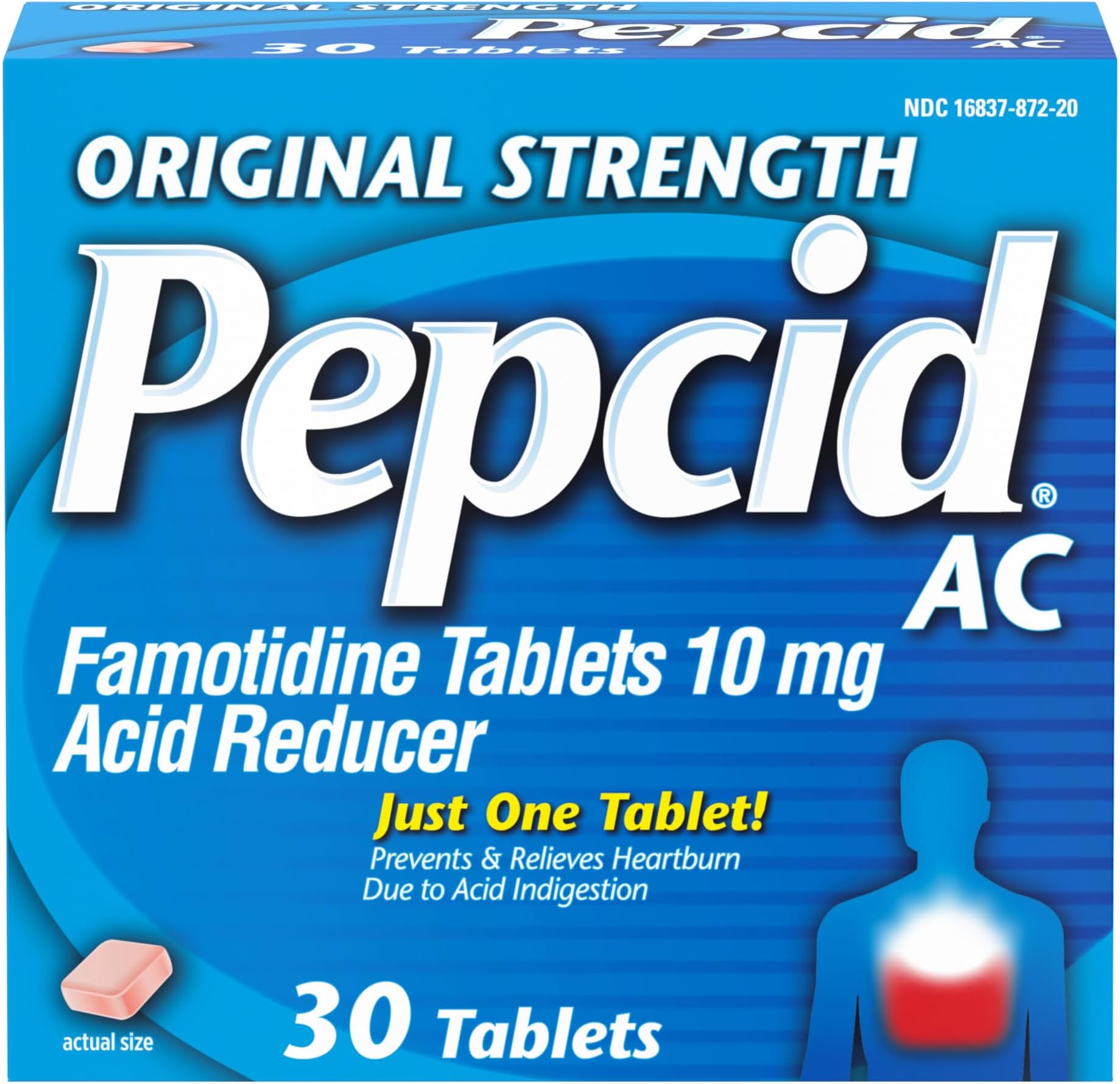 Pepcid AC Original Strength Tablets, 10mg Famotidine, 30 ct