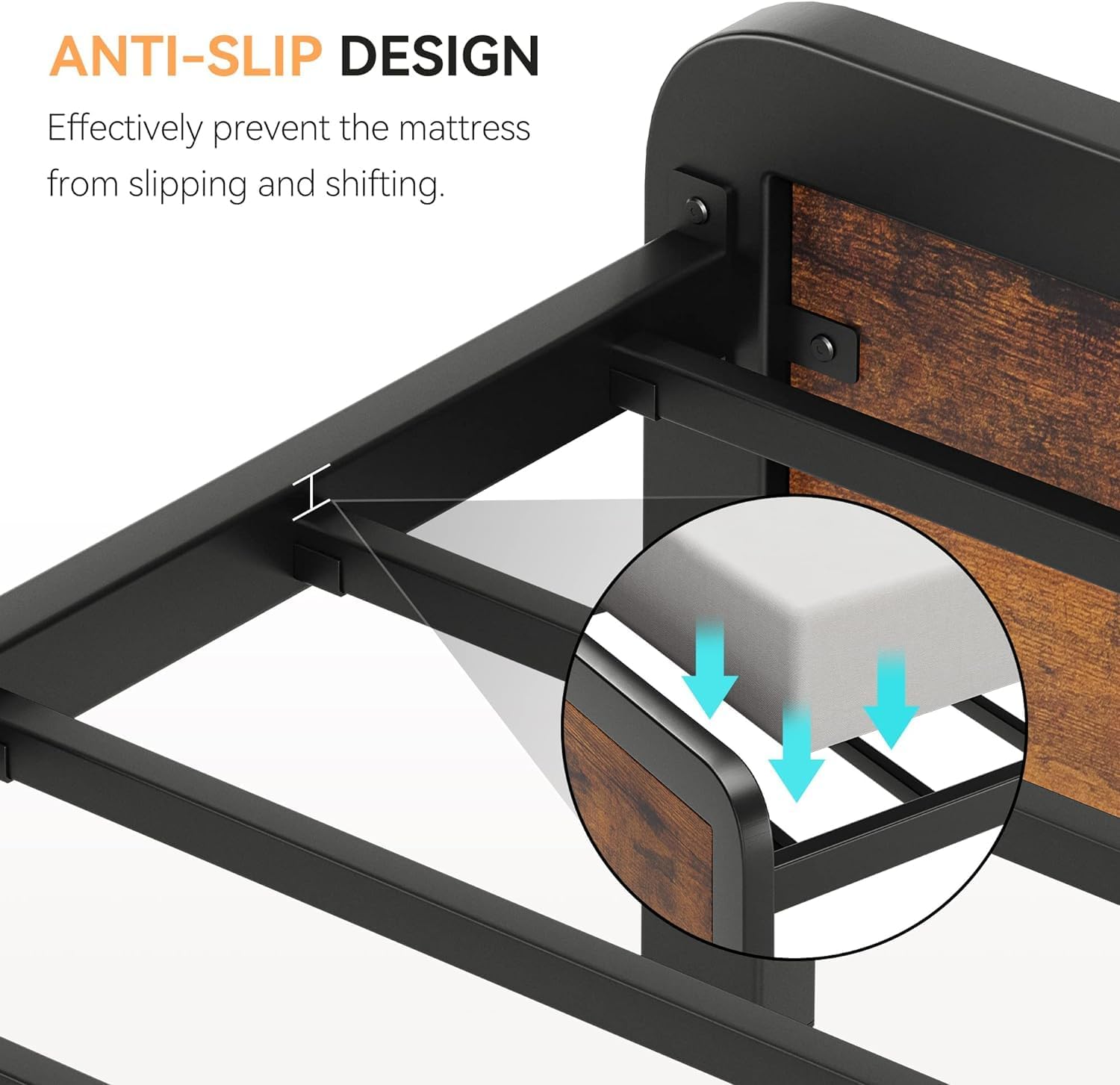 Close-up of anti-slip design on bed frame slats