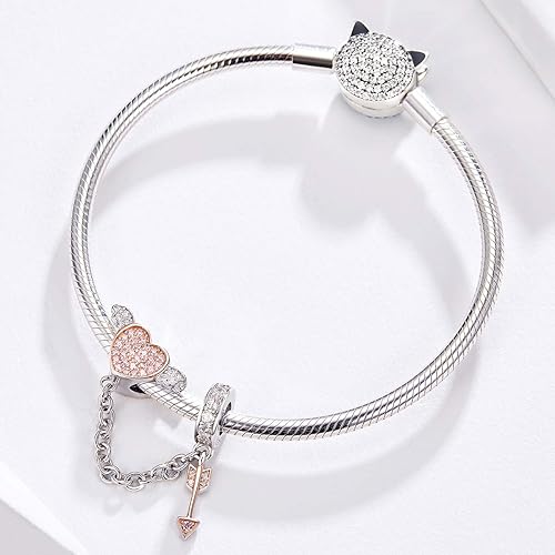 Miniatura 4 de Abalorio de plata de ley 925 con diseño de corazón auténtico, 100 % auténtico, para pulsera Pandora, collar de mujer, metal común, Abalorios de oro