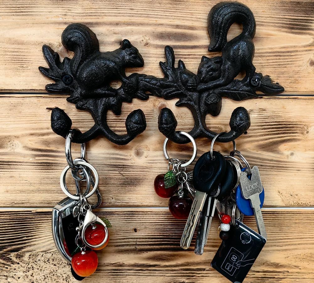 Vintage Cast Iron Squirrel Wall Hooks Hangers, Animal Wall Hanger