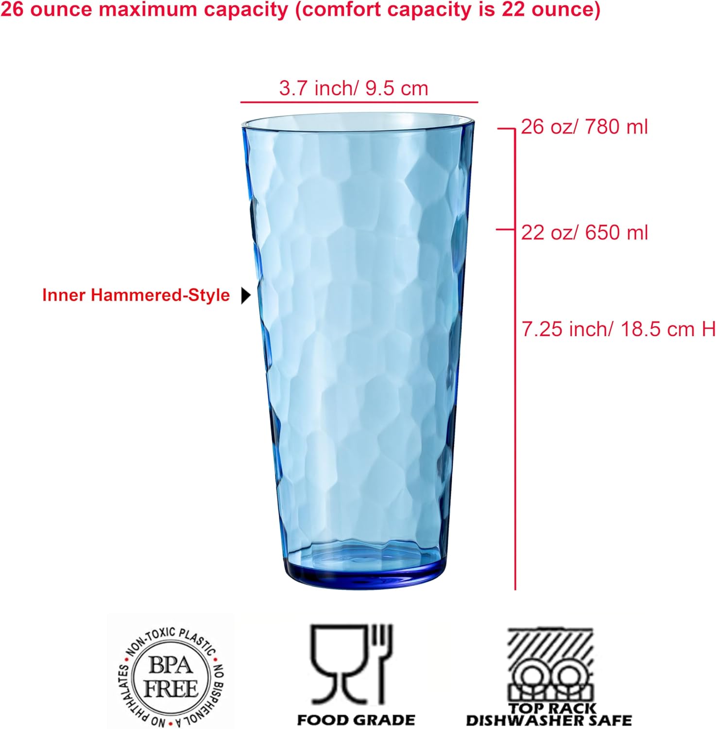 KOXIN-KARLU Mixed Drinkware 26-ounce Plastic Tumbler Acrylic Water Glasses, set of 6 Blue - Image 2