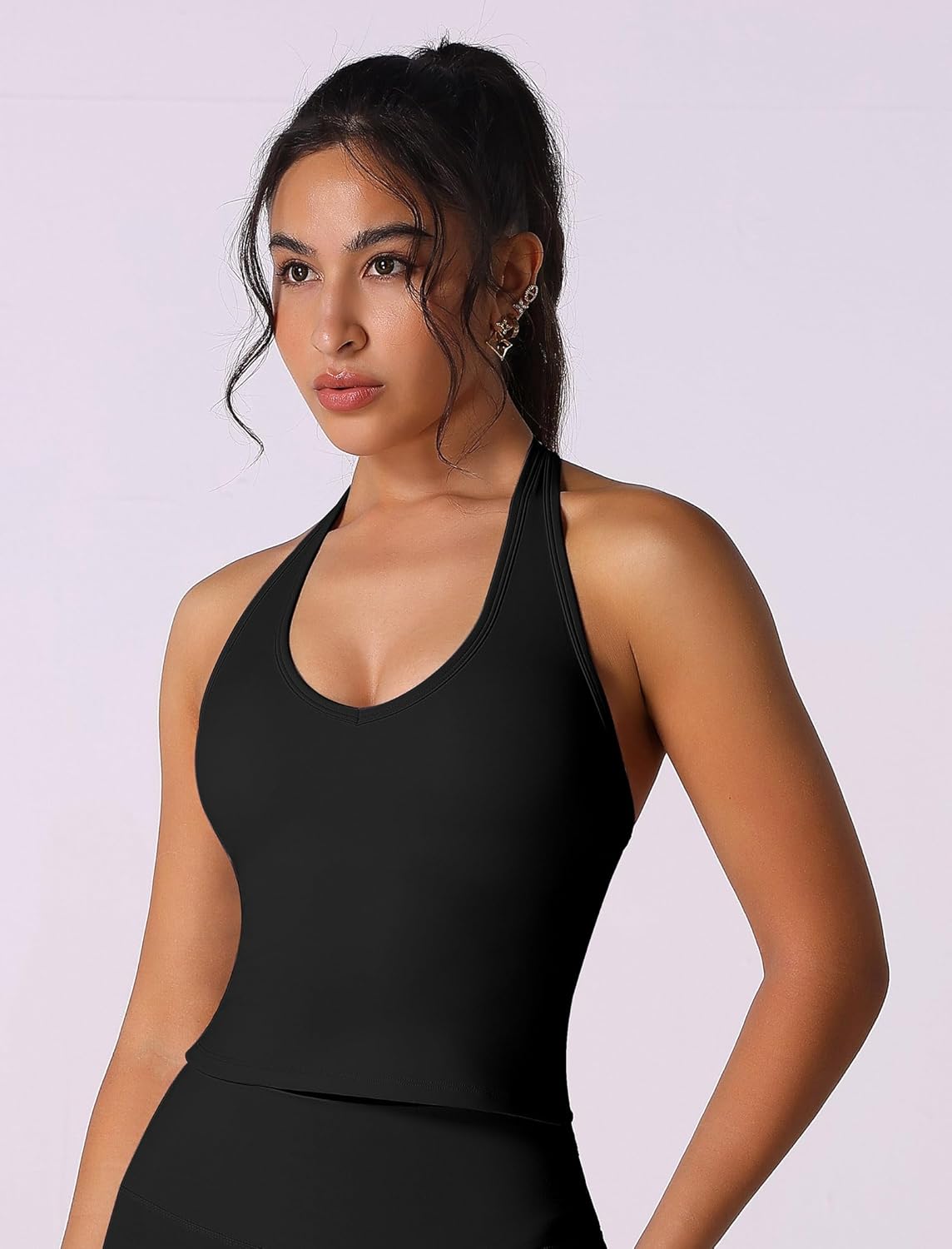 ABOCIW Womens Cross Back Workout Crop Tank with Built in Bra V Neck Longline Sports Bra Gym Shirt Yoga Pilates Top - Image 5