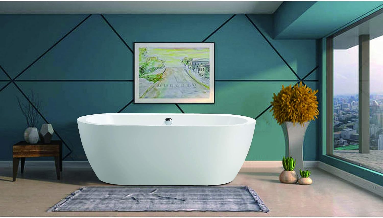 Vanity Art 68" x 31" Freestanding Acrylic Bathtub Modern Stand Alone Soaking Tub with Chrome Finish UPC Certified Round Overflow and Pop-up Drain VA6836