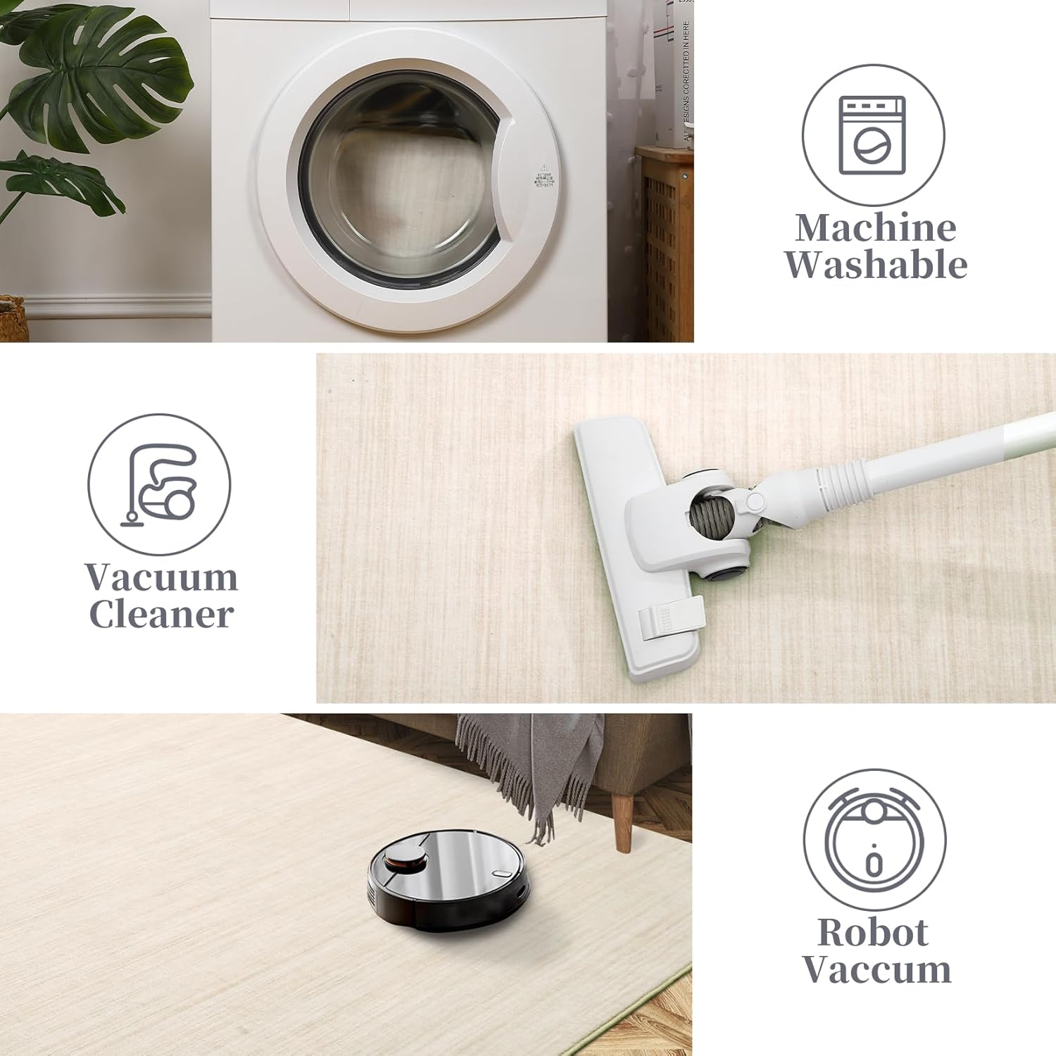 Garvee Large Rugs for Living Room 8x10 Washable Rug Modern Solid Color Print Accent Rug with Non Slip Backing, Low Pile Non Shedding Minimalist Floor Covering for Dining Room Nursery, Beige