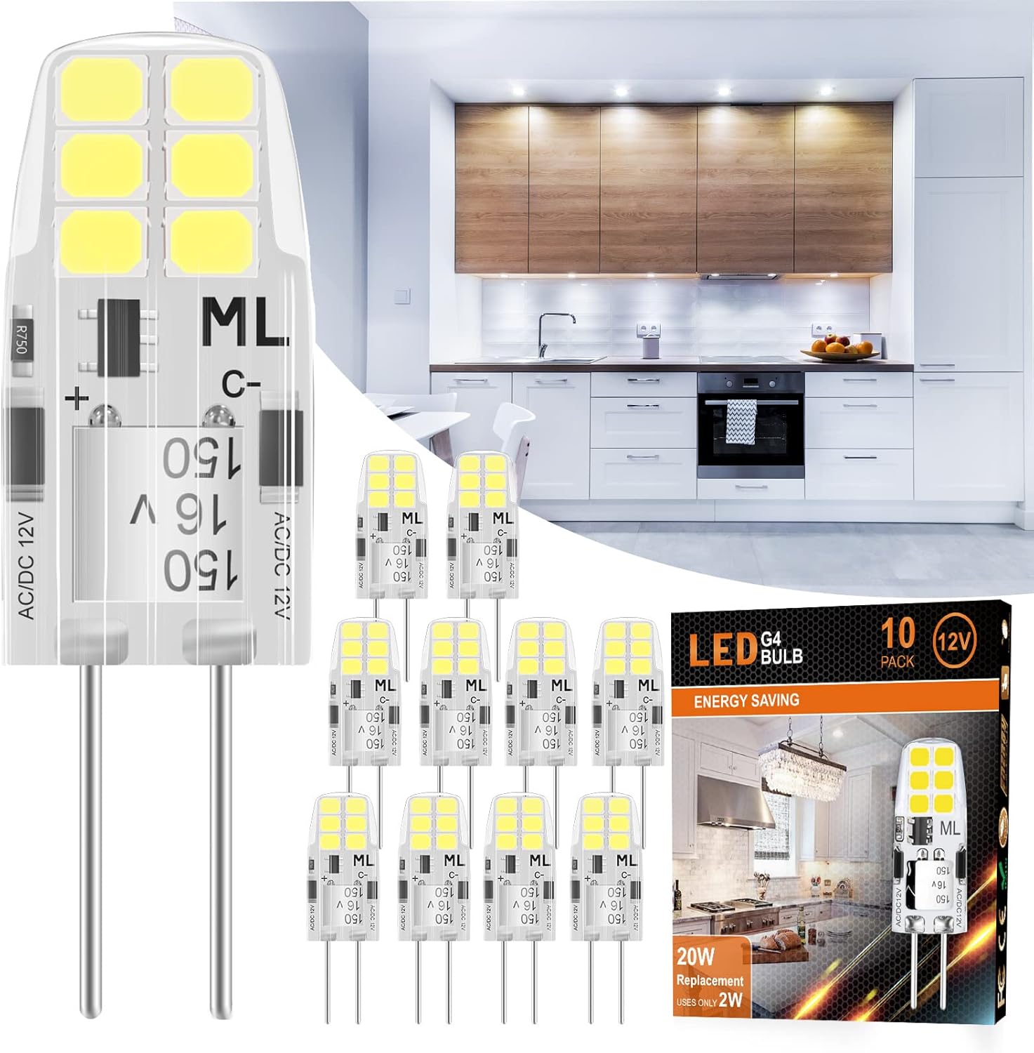 winshine G4 LED Bulb 12V AC/DC, 5000K Daylight, 20/35W Halogen