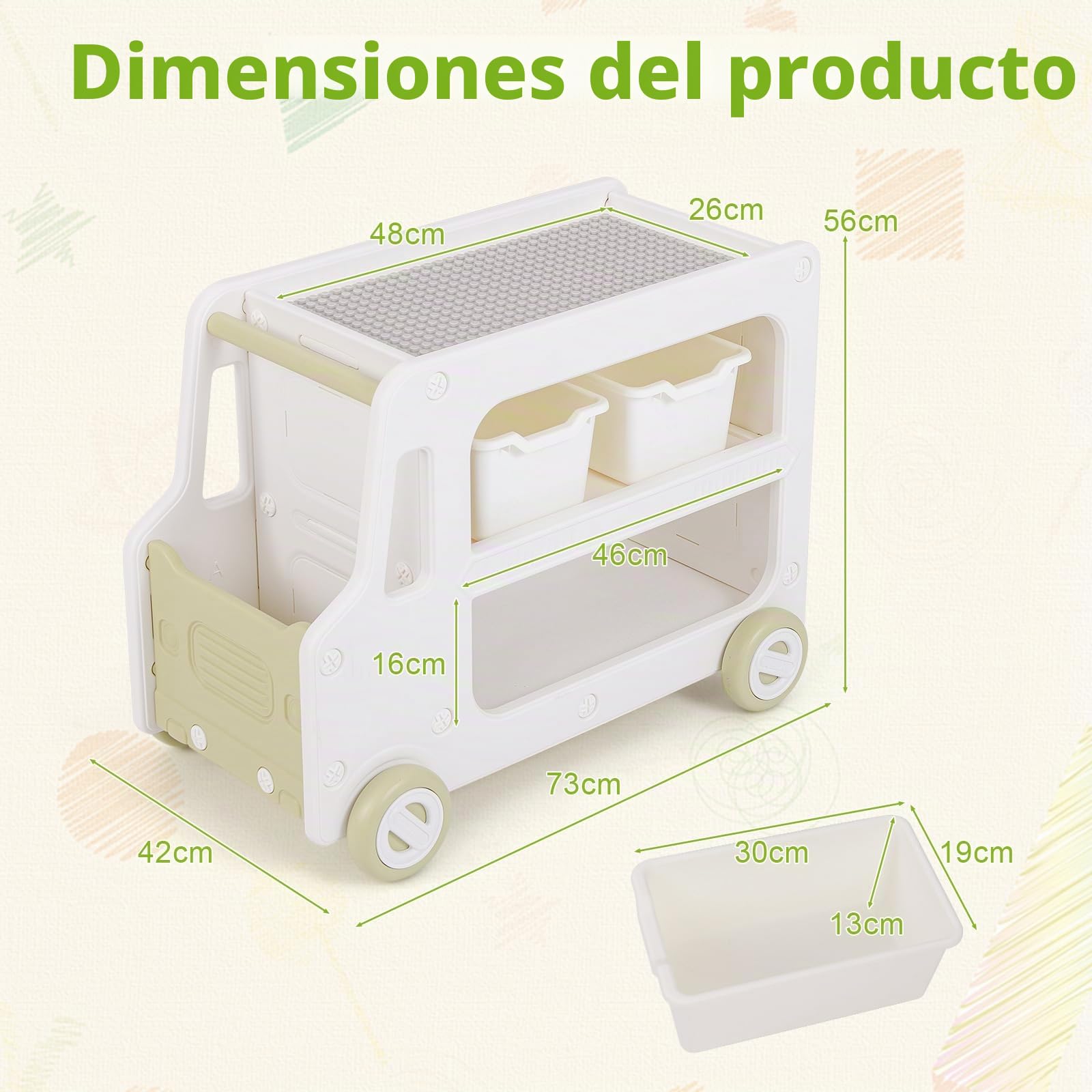 FANTASK Estantería Infantil para Coche, estantería de Juguetes con Ruedas y 2 Niveles, Cajas de Almacenamiento, estantería para Libros, Organizador de Juguetes, estantería para habitación Infantil